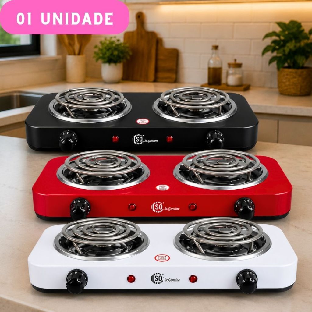 Fogareiro Fogão Elétrico 2 Bocas Portátil Camping Cooktop 110v Linha Premium Variedades de Cores