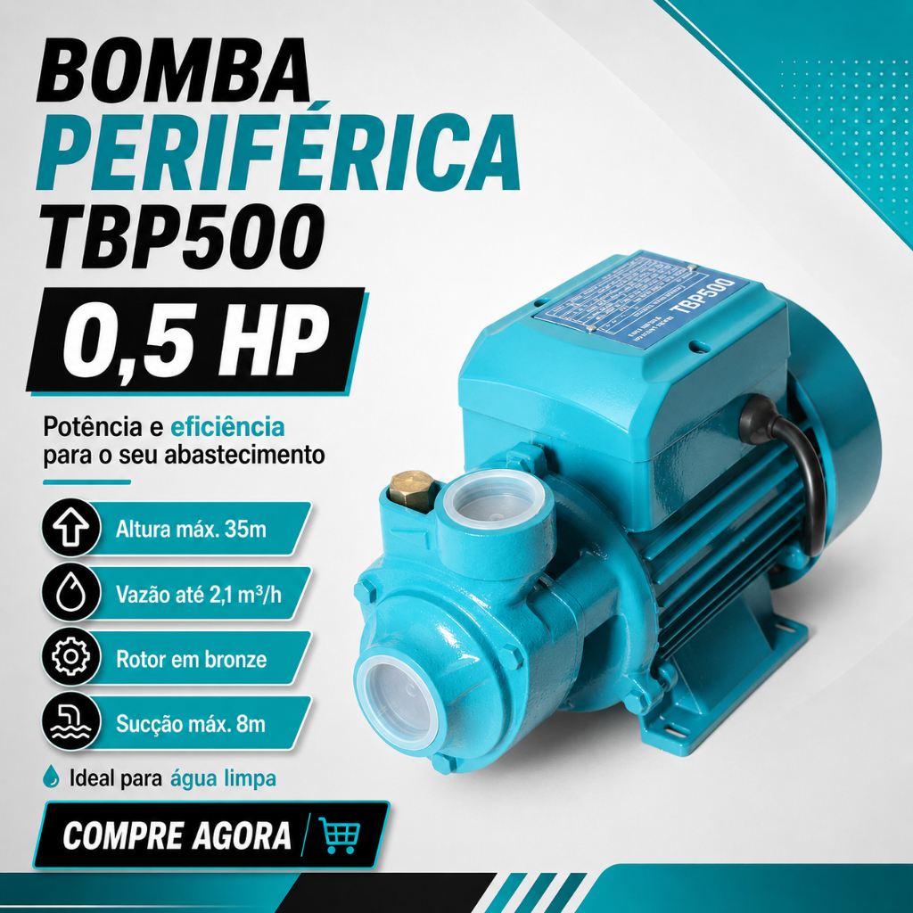 Bomba de água Periférica MotoBomba Poço 1/2cv 0,5hp Tssaper TPB500