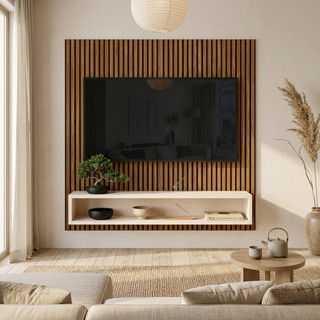 Painel Para Tv Sala/Quarto Até 50 Polegadas PLAY Ripado Off Casa Com Prateleiras e Nichos Cores
