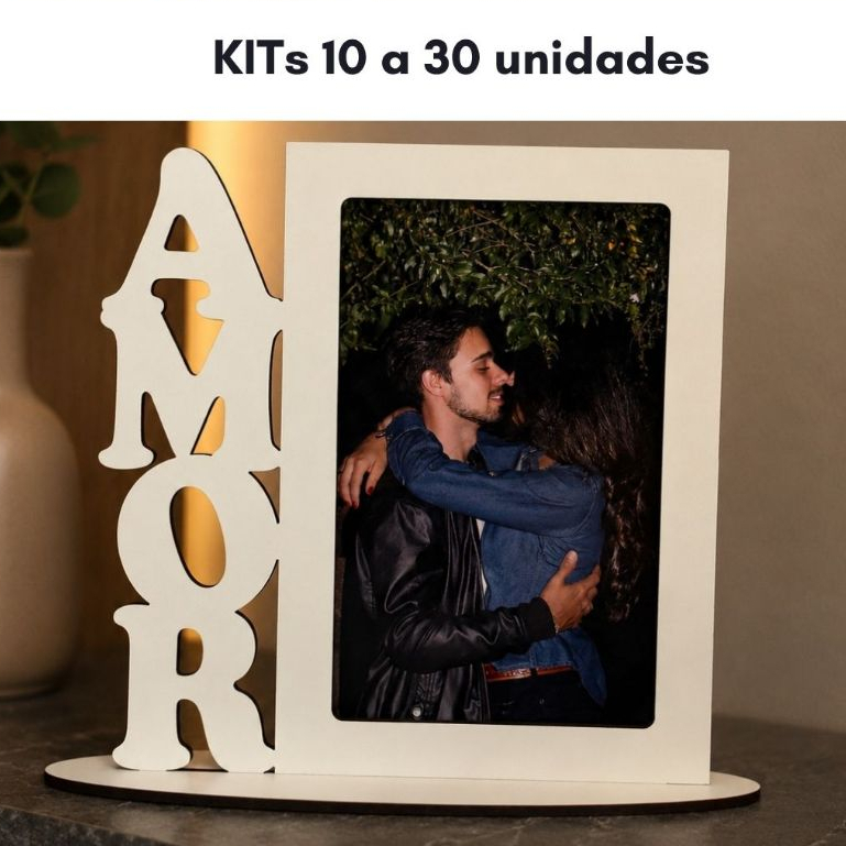 Kit Porta Retrato Amor Presente Dias Dos Namorados MDF Branco E Cru 10 20 30 Com Espaço Para Foto 10x15 - Natu Arte