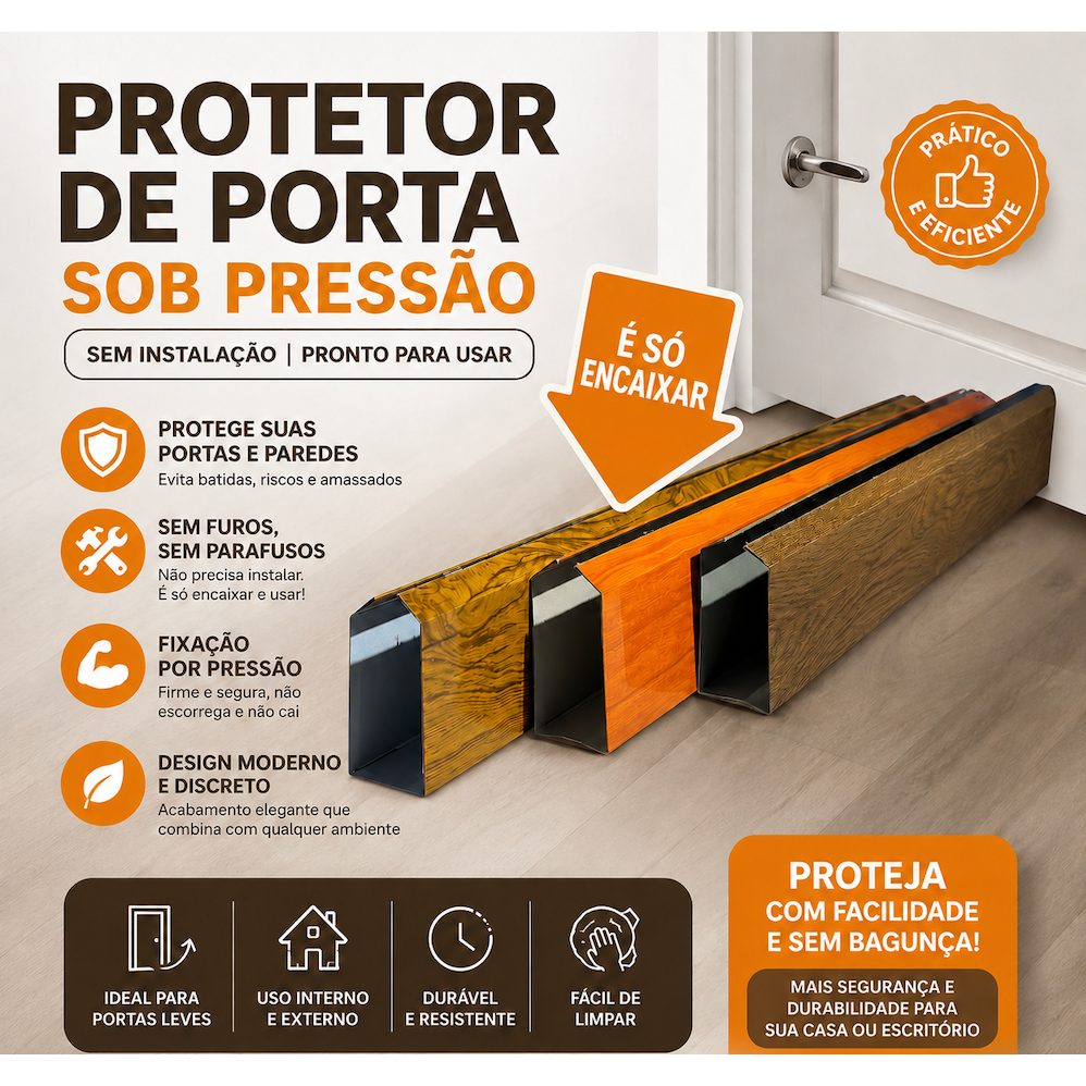 Protetor Salva Porta Preso Por Pressão 3,5cm x 8cm Não Enferruja