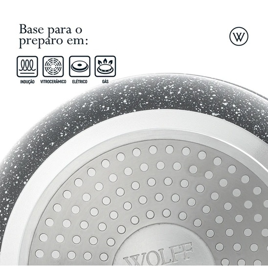Wok de Indução com Tampa de Vidro 28cm Granilite Preta Alumínio Revestimento Cerâmico Wolff para Cozinha Praticidade Uso · foto 2