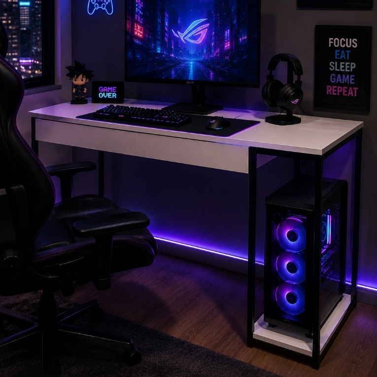 Mesa Gamer Com Suporte Para CPU Home Office Escrivaninha Industrial Quarto Notebook