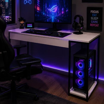 Mesa Gamer Com Suporte Para CPU Home Office Escrivaninha Industrial Quarto Notebook