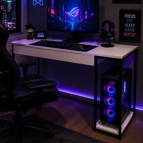 Mesa Gamer Com Suporte Para CPU Home Office Escrivaninha Industrial Quarto Notebook