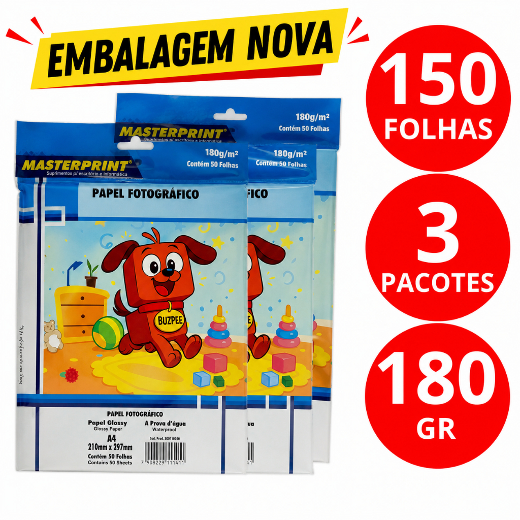 Papel Fotográfico 50/100/150 Folhas 180g A4 Glossy Brilhante à Prova D'água MASTERPRINT