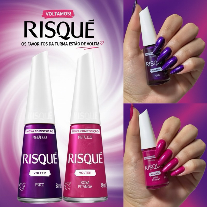 Kit 2 Esmalte Risque Voltamos Psico e Rosa Pitanga