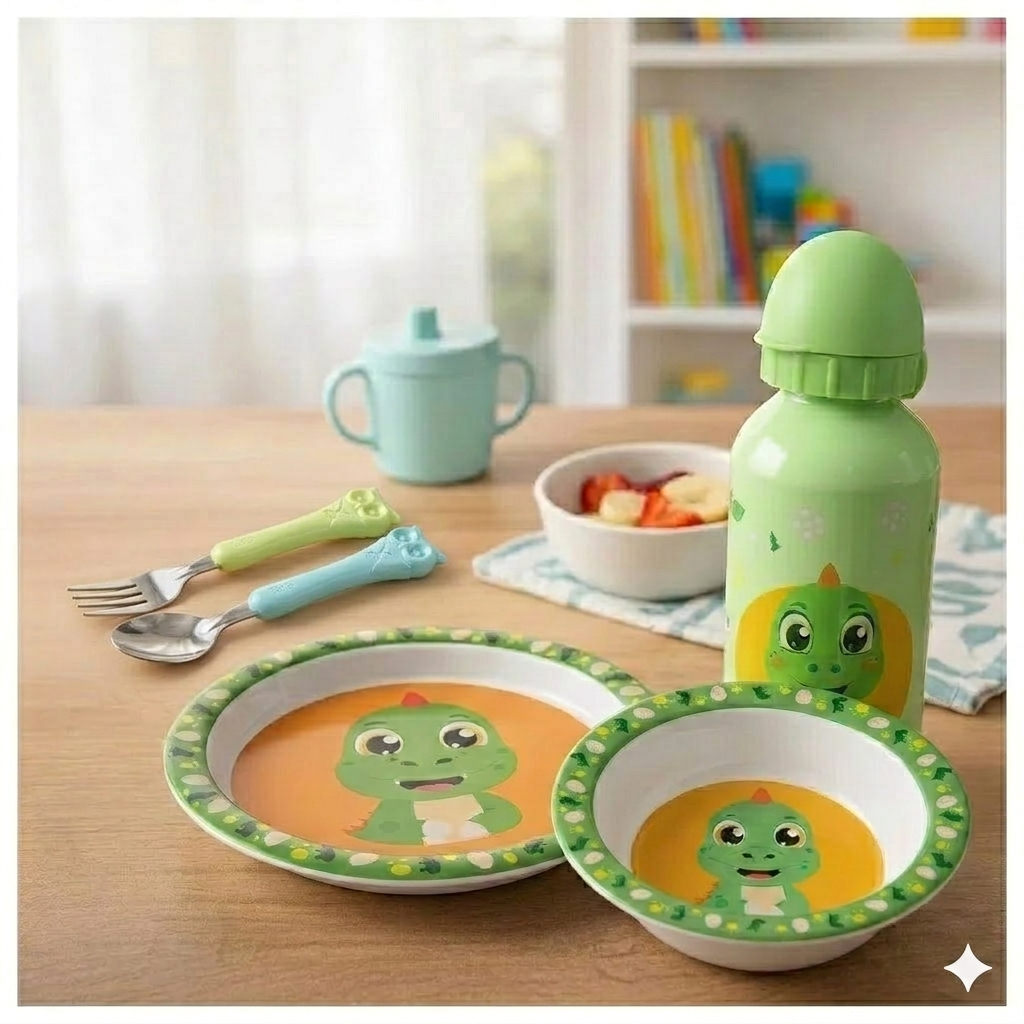 Kit Infantil Alimentação Talheres Inox Prato Bebê Colorido