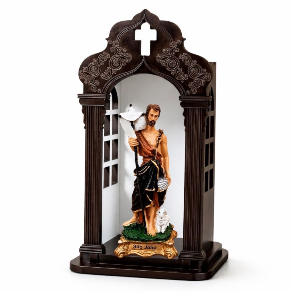 Imagem São João Batista 15cm Em Resina Com Capela Oratorio Madeira MDF