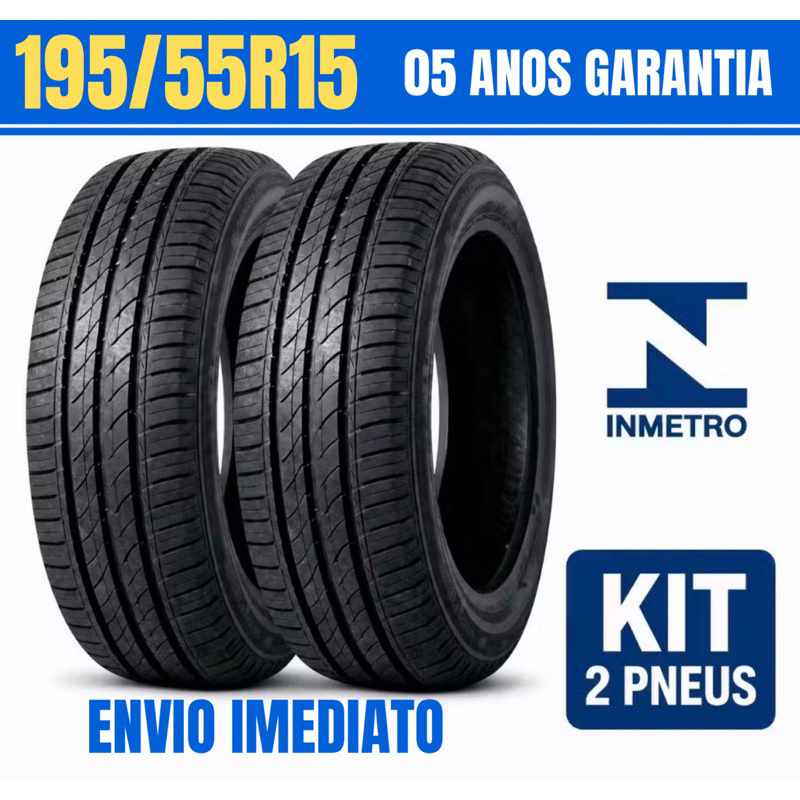 Kit 02 Pneu Aro 15 - 195/55R15 91V Nacional Linha Premium Magnos Tyre original Quality Ecológico 05 Anos Garantia Remol