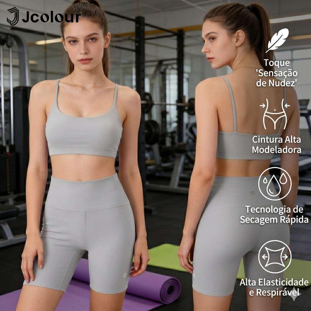 Jcolour Conjunto Fitness Zero Transparencia Academia Short e Top Suplex bojo rem