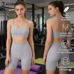 Jcolour Conjunto Fitness Zero Transparencia Academia Short e Top Suplex bojo removivel feminina