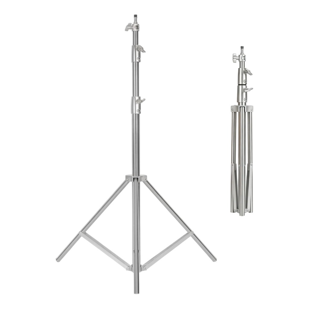 Tripé de Iluminação Profissional 2,85m para Ring Light, Estúdio Fotográfico, Foto e Vídeo, Dobrável, Prata, com Bolsa