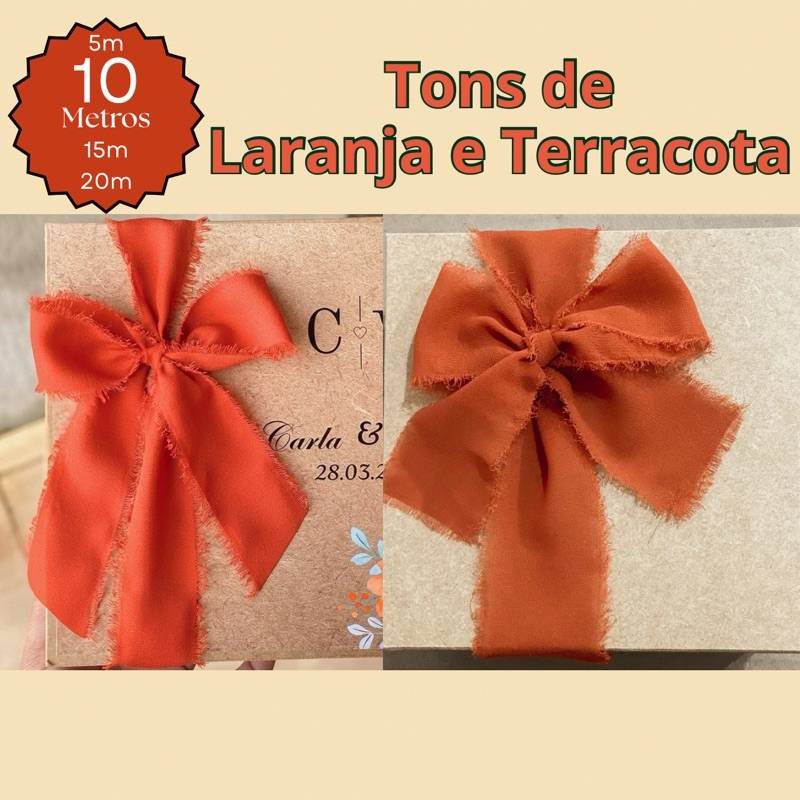 10m Fita Chiffon Laranja/Terracota Artesanal Rústica Desfiada para casamentos, caixas padrinhos, festas