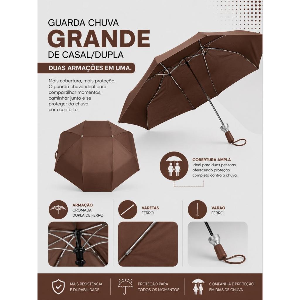 Guarda Chuva Sombrinha Voyagem Grande Duplo Casal Namorados Abertura Manual Resistente Reforçado — imagem 2 de 2