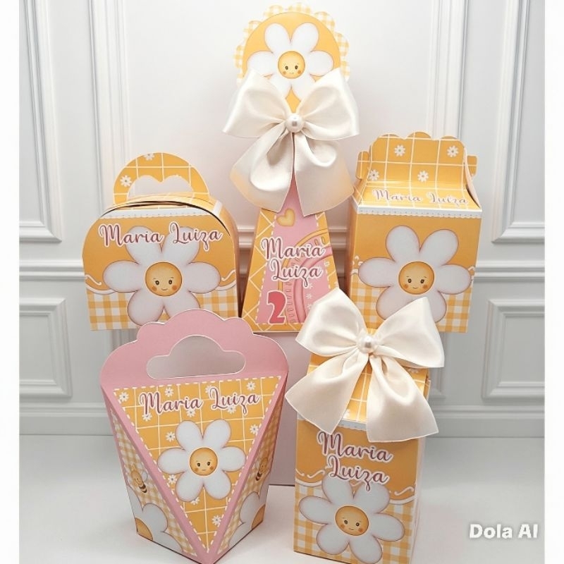 PERSONALIZADOS MARGARIDAS AMARELO - KIT PEGUE E MONTE, CAIXINHAS PERSONALIZADAS MARGARIDAS, LEMBRANCINHAS MARGARIDAS