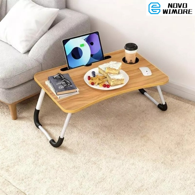 [HWC] Mesa Dobrável para Cama com Suporte para Tablet e Copo, Ideal para Home Office e Refeições