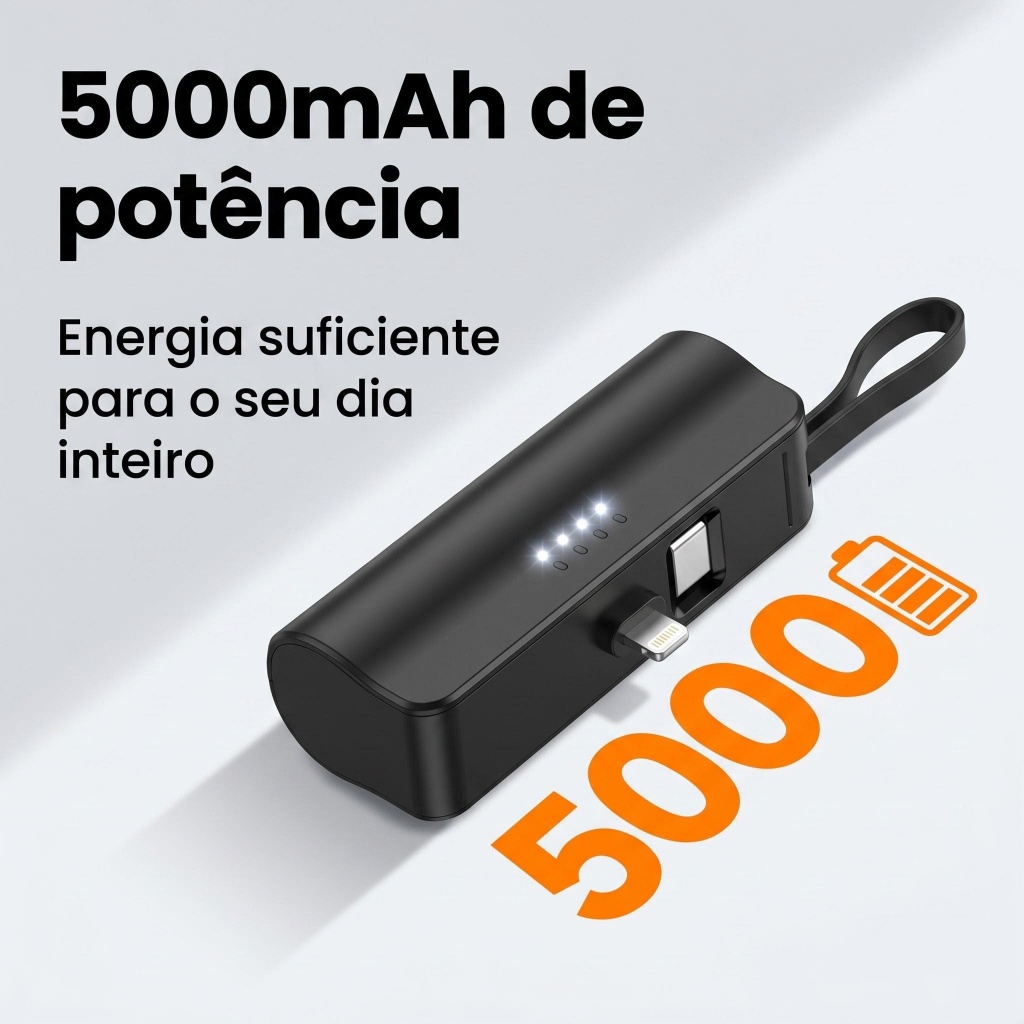 Power Bank Mini 5000mAh com Cabo Embutido – ELETRO-EL-2903, Carregador Portátil Ultrafino, Bateria Externa para Celular
