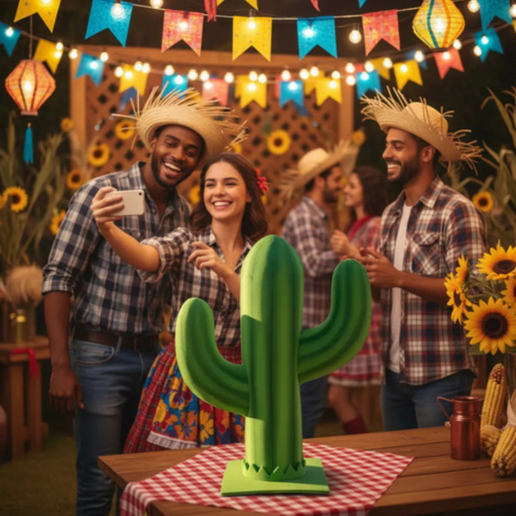 Cacto Decorativo Festa Junina São João Arraiá Colorido Enfeite para Mesa e Decoração Temática
