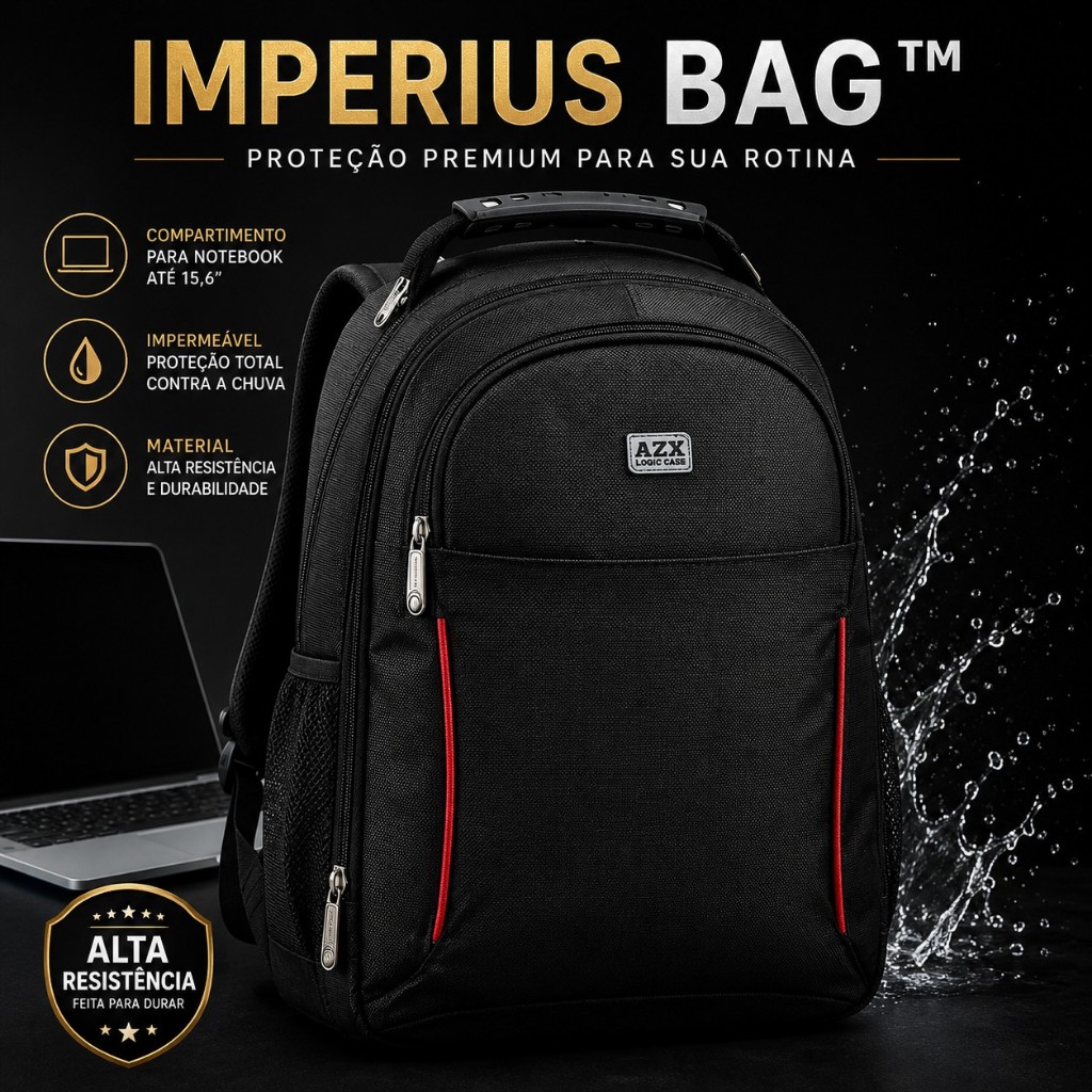 Mochila Imperius Bag Impermeável Notebook 15.6 Reforçada Faculdade Trabalho Resistente Premium