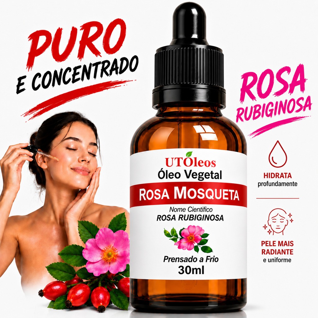Rosa Rubiginosa Óleo Vegetal Natural 30ml Conta Gotas Frasco Âmbar Hidratação E Skincare