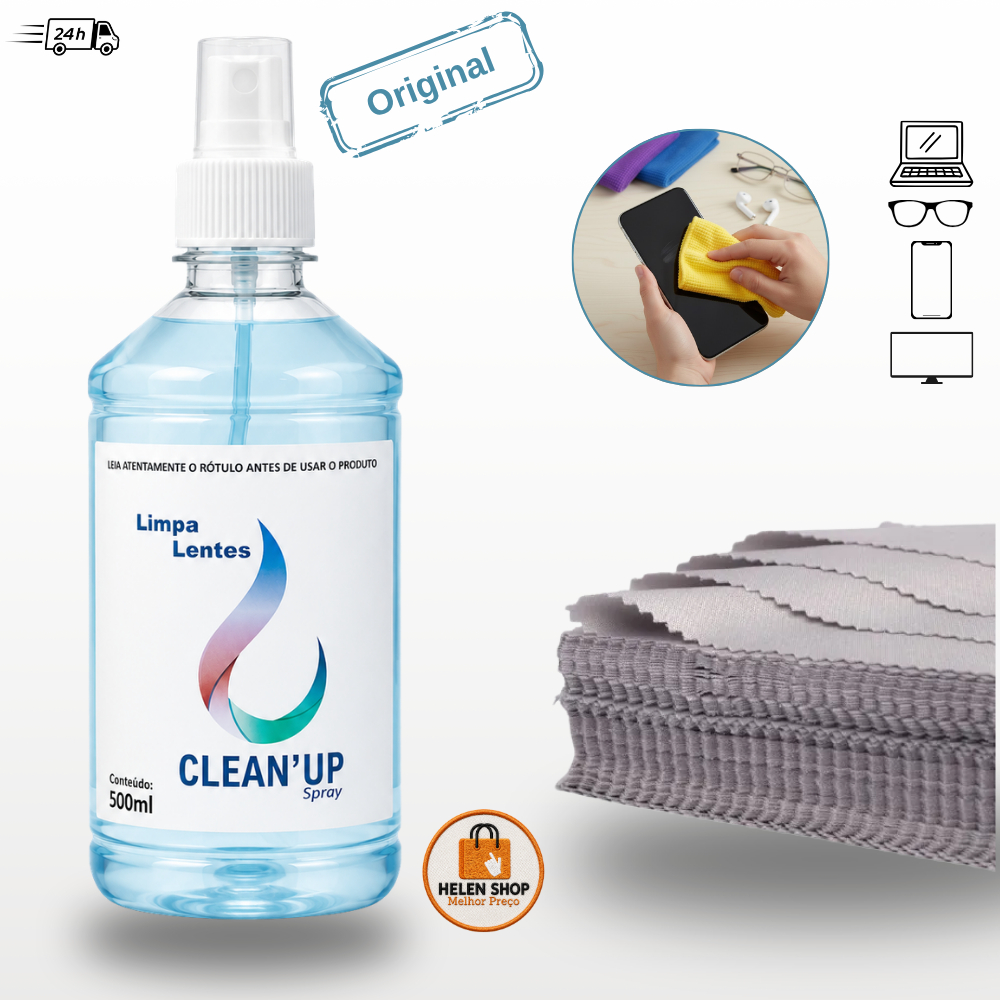 Spray Limpeza de óculos Lentes Limpa Tela Tv Celular Notebook Clean Up Grande 500ml ou 25ml