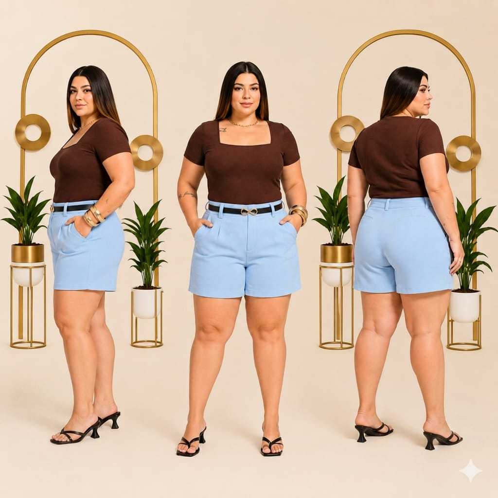 Short Plus Alfaiataria Cintura Alta com Cinto Elegante Social Confortável Modelador