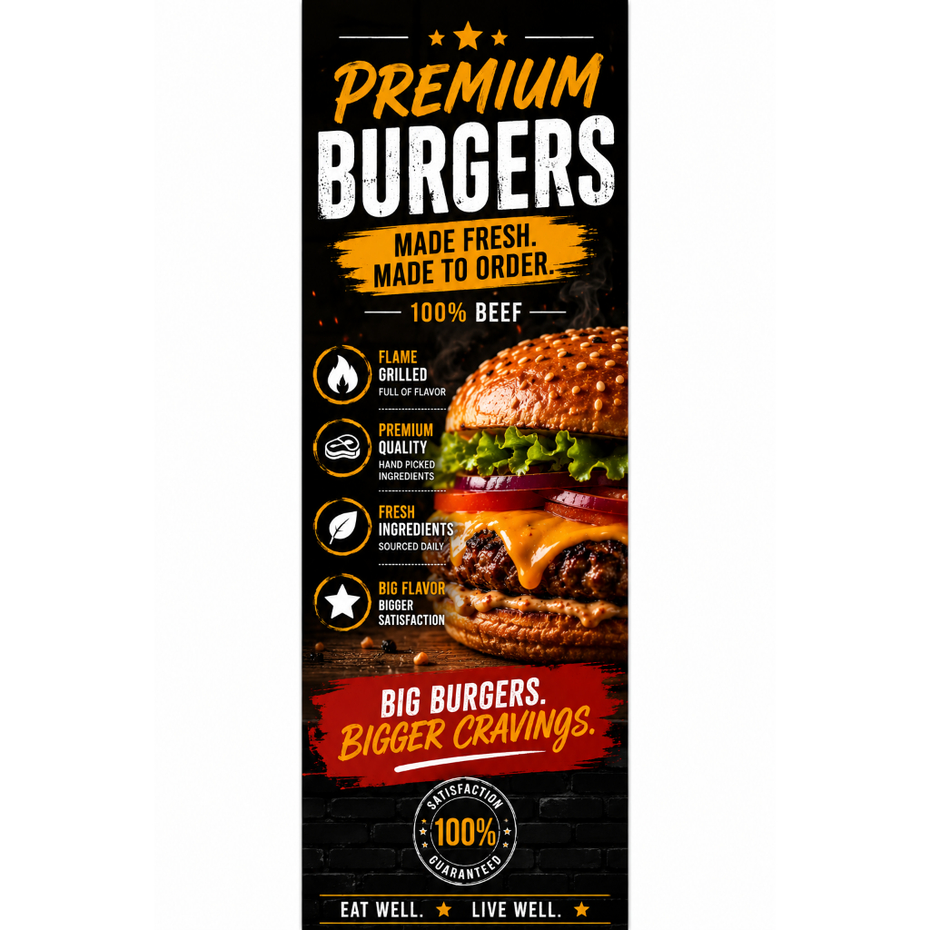 Gourmet Burger Banner Poster Fast Food Restaurant Sign Wall Decoration Premium Print