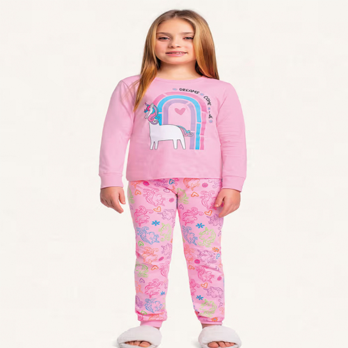 Conjunto infantil pijama blusa manga longa e calça em meia malha unicórnio fakini