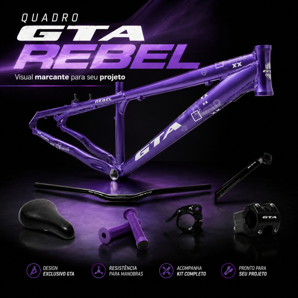 Kit Quadro Bike Gta Rebel Aro 26 Freeride Alumínio Cor Roxo Tamanho Del Quadro Único