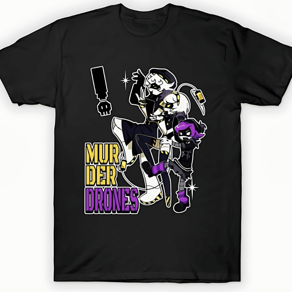 Camiseta Unissex Murder Drones Personagens V N e Uzi Doorman Algodão Camisa Adulto/Infantil Tecido Confortável Macio