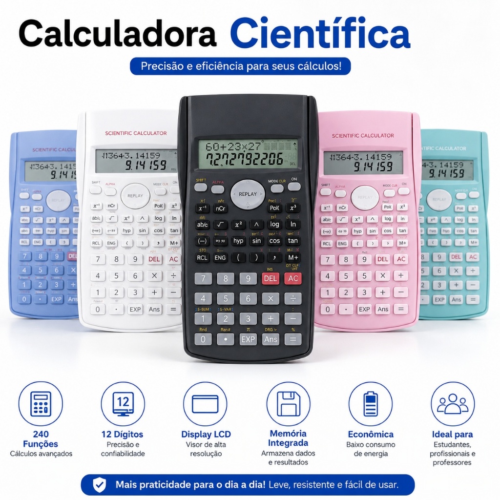 Calculadora Científica Multifuncional Visor Operações Matemáticas Avançadas Funções Trigonométricas