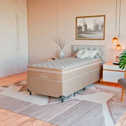 Cama Box Solteiro Bege + Colchão Paris Molas Ensacadas Bege