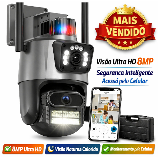 Câmera Segurança Ip Wifi P11 Lente Dupla 6mp Full Hd App Icsee Cor Preto Eks