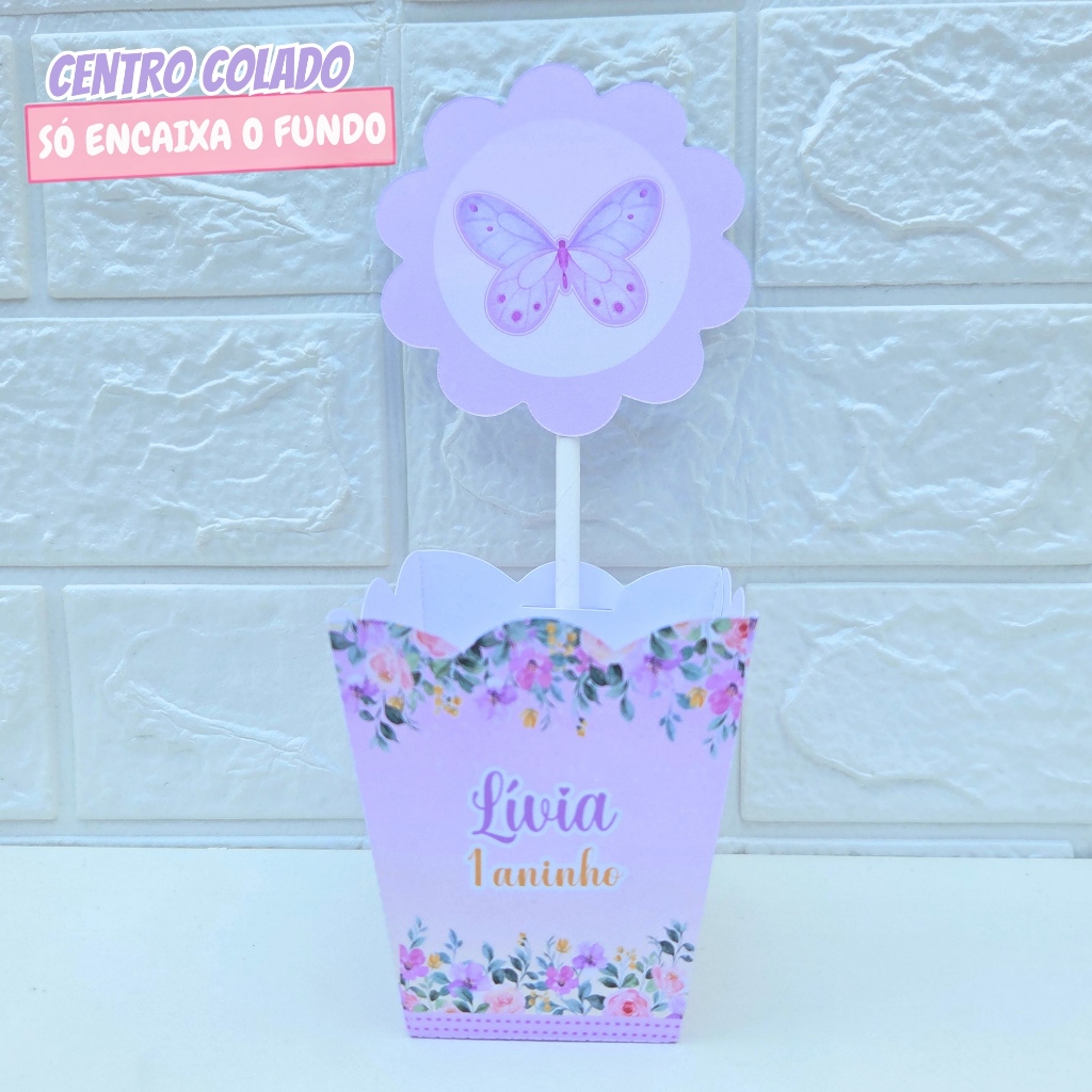 Cachepô Centro de Mesa Borboleta Lilás | Personalizado | Lembrancinha de Festa | Aniversário