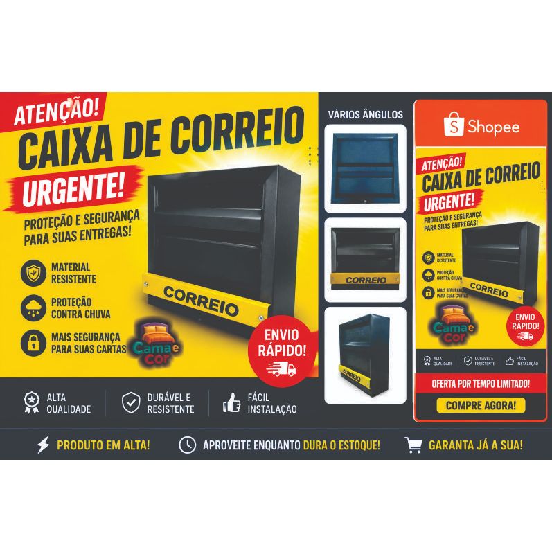 Caixa De Correio Carta Horizontal Para Grade e Portão Moderna e Resistente Premium