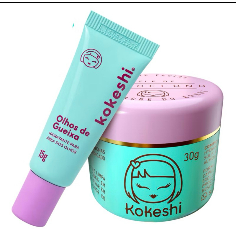 **KIT DUPLA RENOVADORES FACIAIS KOKESHI PELE PORCELANA OLHOS GUEIXA**