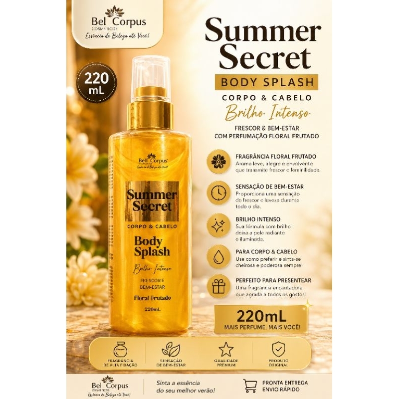 Body Splash Summer Secret Bel Corpus 220mL Corpo e Cabelo Floral Frutado