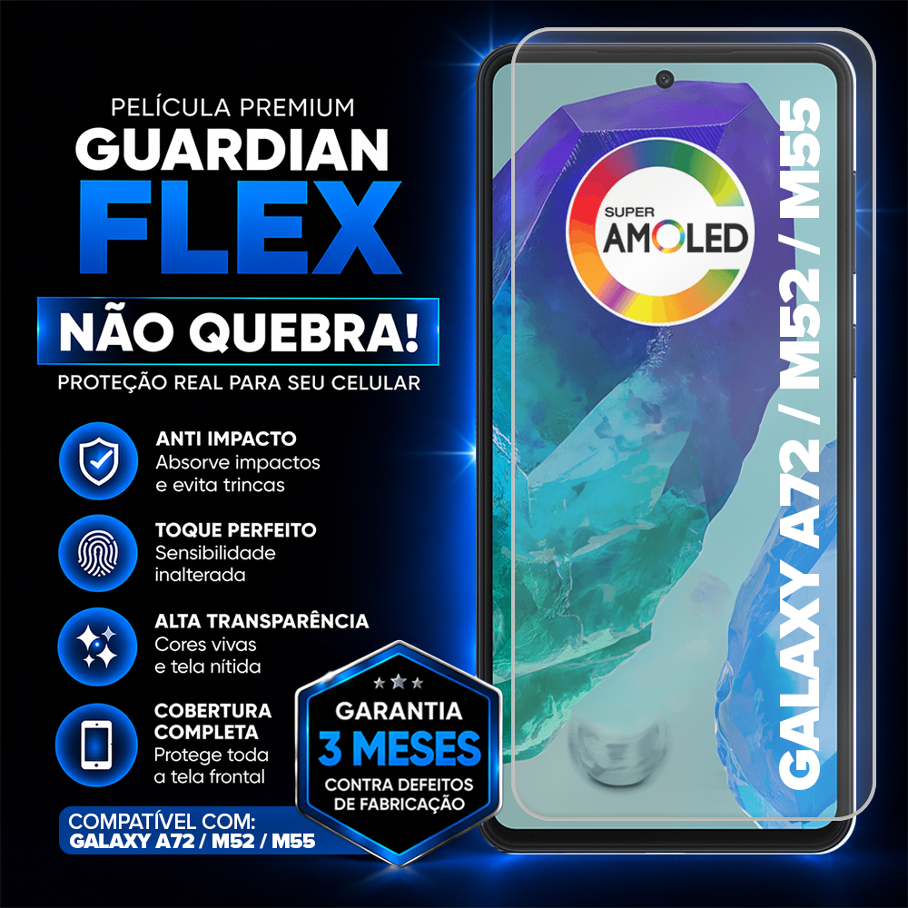 Película de Proteção Invisivel Para Samsung Galaxy A72 / M52 / M55 Resistente Gu