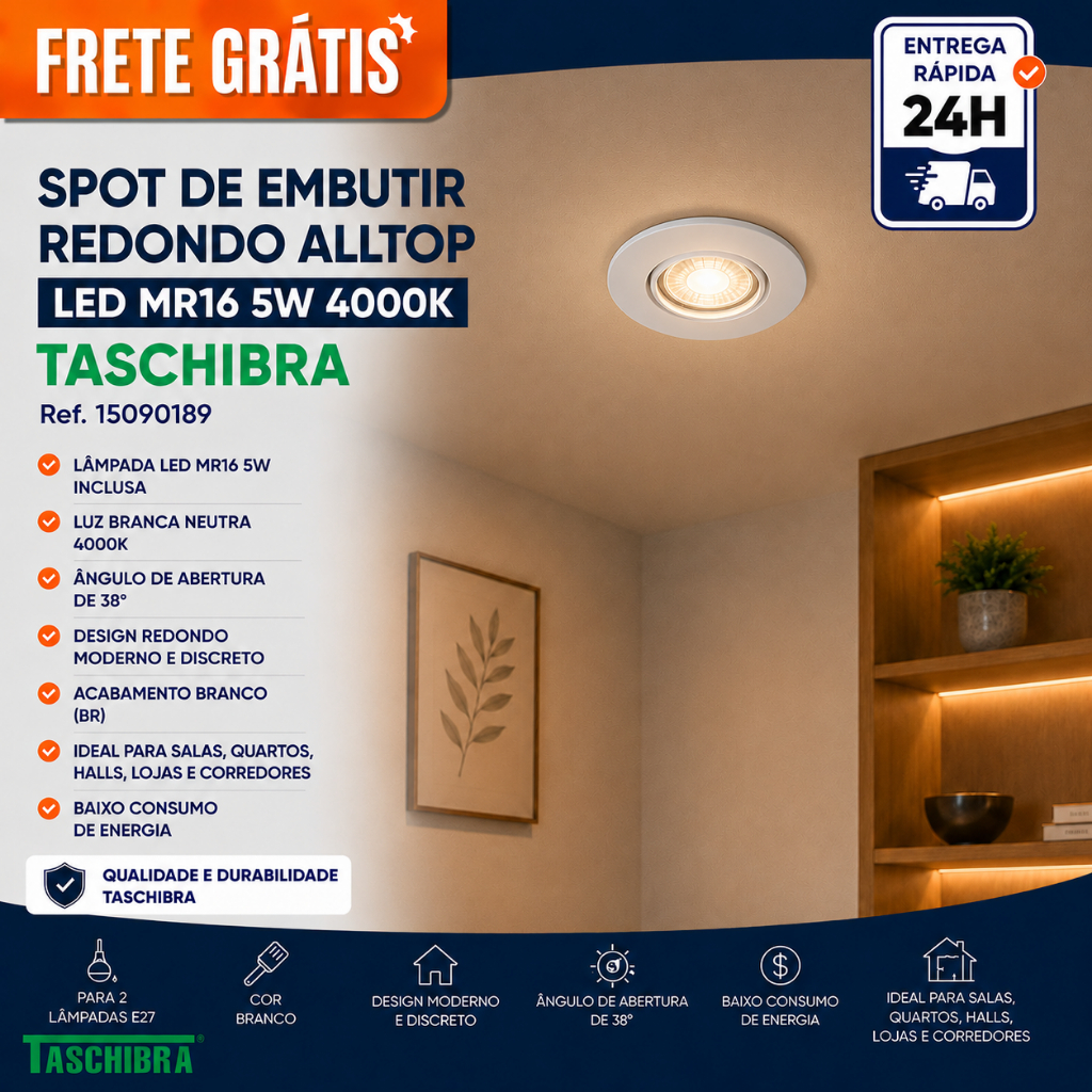 Led Spot Emb Redondo 4000K - Taschibra