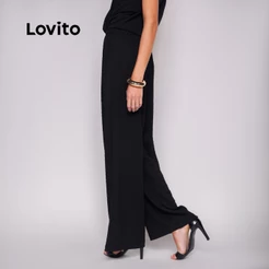 Lovito Calça Reta Tecido Texturizado Feminina PTB19421972