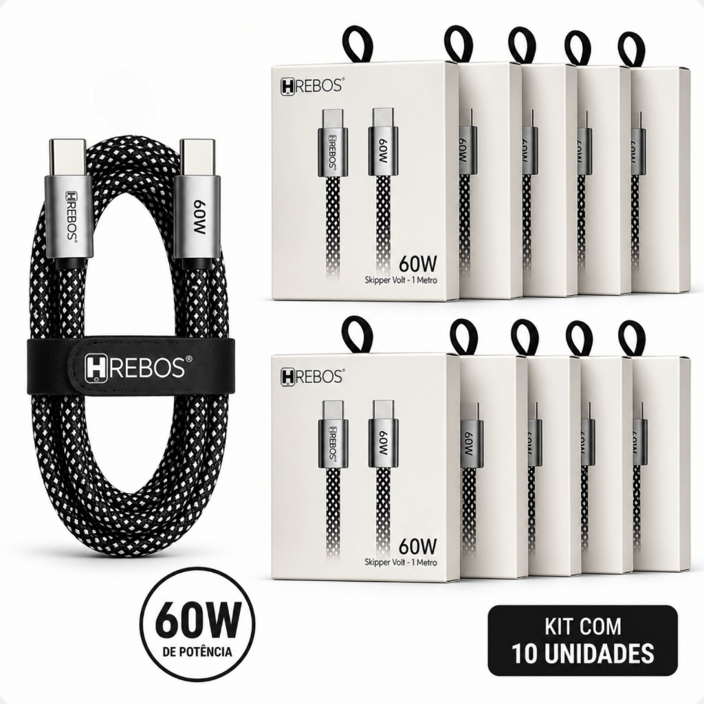 Kit 10 Cabo Tipo C USB-C Turbo 60W 1 Metro Atacado Revenda Celular Notebook Carregador