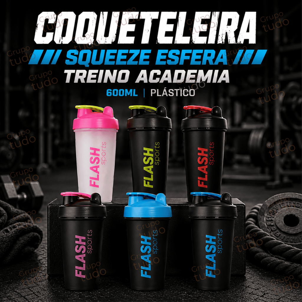 Coqueteleira squeeze esfera treino academia 600ml plástico