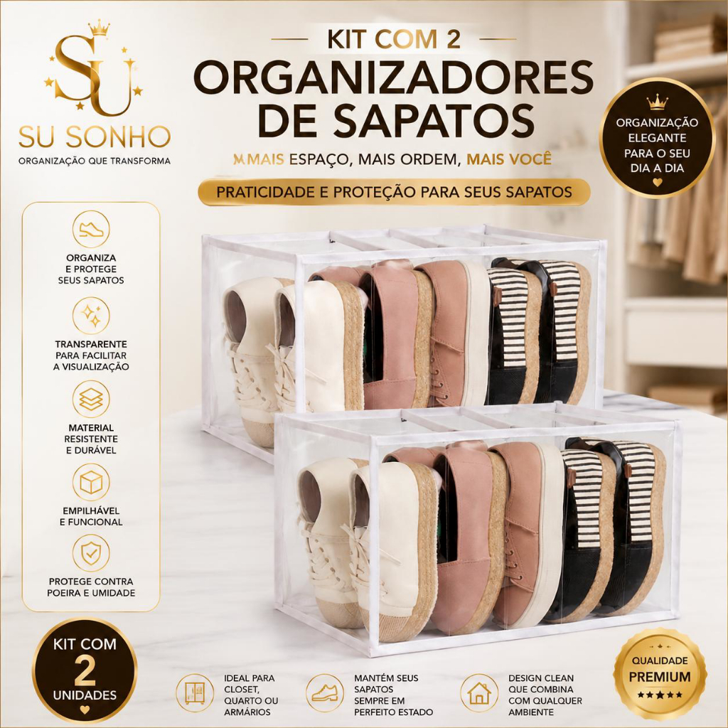 Kit Com 2 Sapateiras 5 Nichos Para Organização Sapato SU SONHO DA UTILIDADES