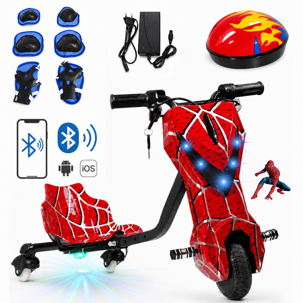 Patinete Elétrico Infantil Triciclo Drift 350w Com Bluetooth MP3 Luz LED Kit Proteção E Capacete