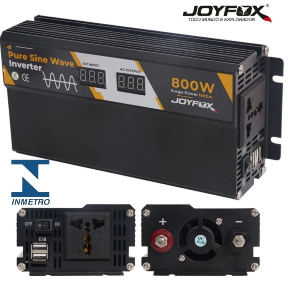 JOYFOX Inversor Energia Onda Senoidal Pura 800w Pico 1600w 12v Para 110v 60hz Usb Conversor Transformador Tensão