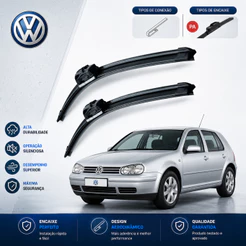 Kit 3 Palhetas Limpador Parabrisa VolksWagen Par Dianteiro + Traseiro Golf Generation 1993 até 2006