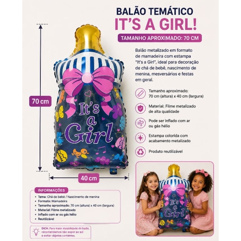 Balão tematico mamadeira bebe azul cha revelação, cha bebê kit 2 unidades