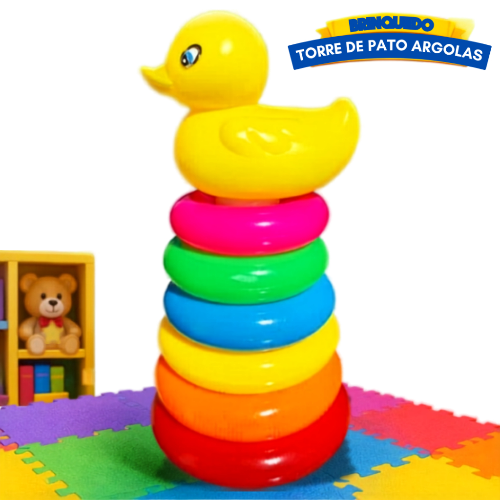 Brinquedo Infantil Pato De Argolas Didatico Empilhar Criança Presente 1 Ano Menino e Menina