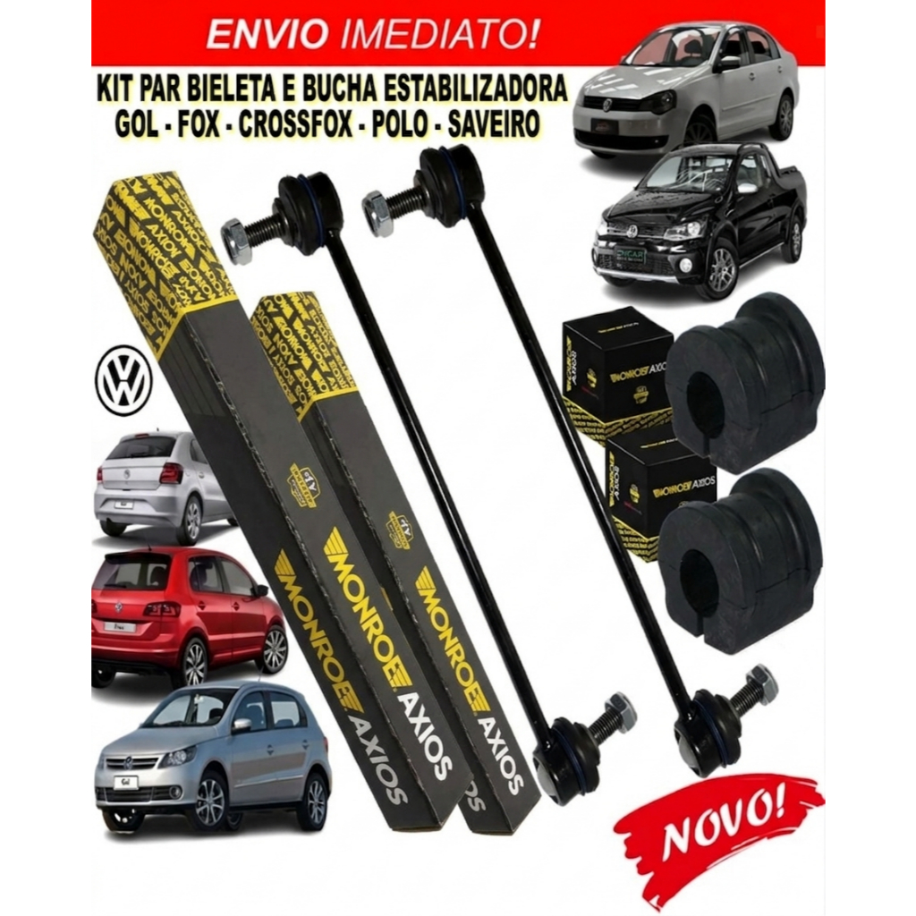 Kit Par Bieletas + Buchas Estabilizadoras Gol G5 Fox CrossFox Polo SpaceFox Saveiro COM NFe